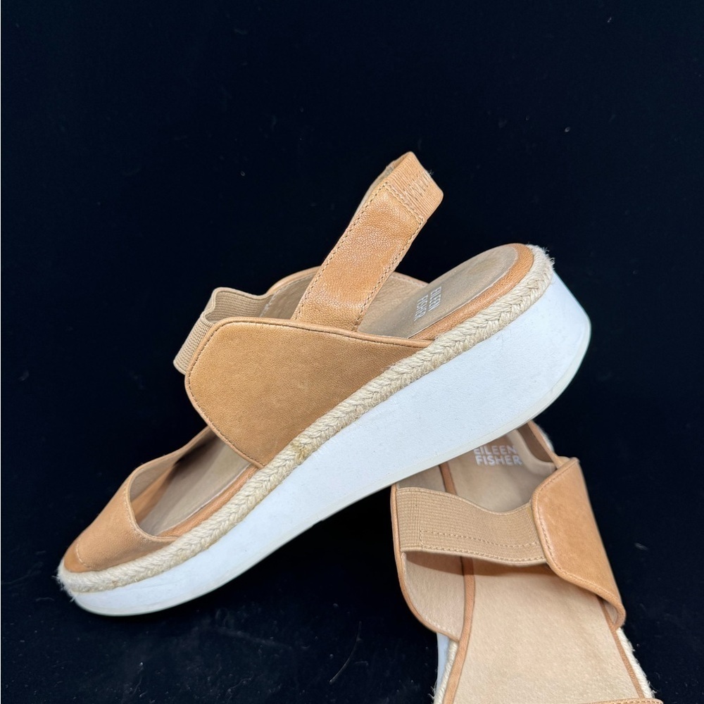 Eileen Fisher Camel Leather Sandals - Picture 2 of 6